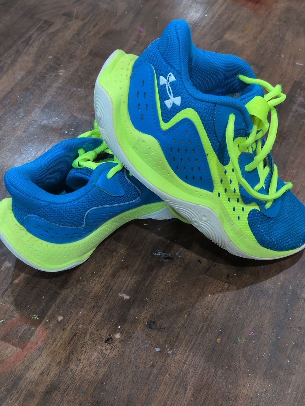 Under Armour Kids Blue and Neon Green Athletic Sneakers